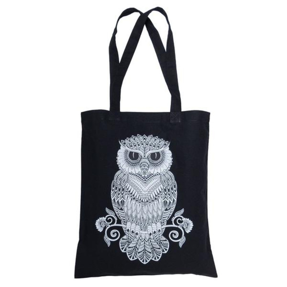 Mosaic Owl Black Cotton Tote - Picture 2 of 2
